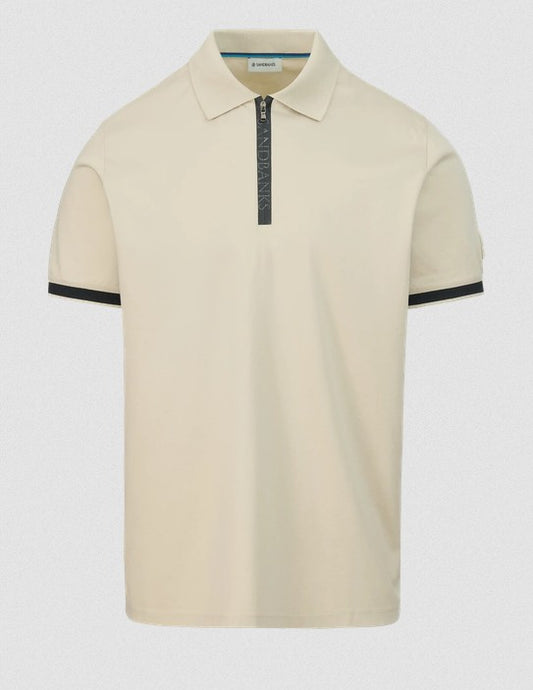 SANDBANKS SILICONE ZIP INTERLOCK COTTON POLO SHIRT STONE XL RRP £150 BNWT