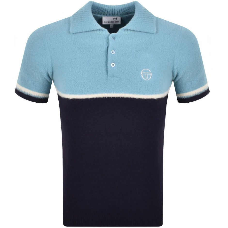 SERGIO TACCHINI ORION HAIRY KNIT 100% NYLON POLO SHIRT BLUE M RRP £70 BNWT