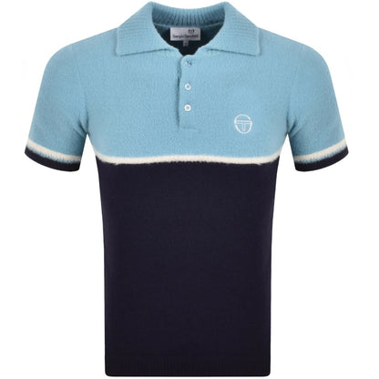 SERGIO TACCHINI ORION HAIRY KNIT 100% NYLON POLO SHIRT BLUE M RRP £70 BNWT
