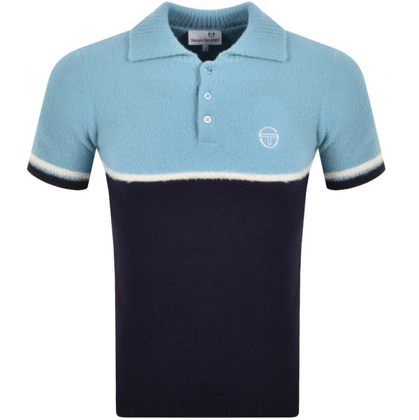 SERGIO TACCHINI ORION HAIRY KNIT 100% NYLON POLO SHIRT BLUE M RRP £70 BNWT