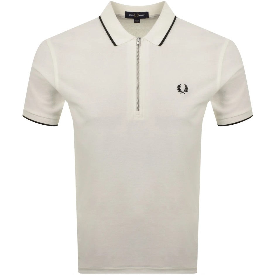 FRED PERRY ZIP NECK CREPE PIQUE COTTON POLO SHIRT ECRU 2XL RRP £90 BNWT