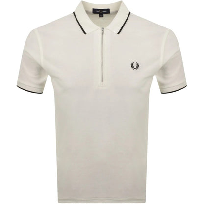 FRED PERRY ZIP NECK CREPE PIQUE COTTON POLO SHIRT ECRU 2XL RRP £90 BNWT
