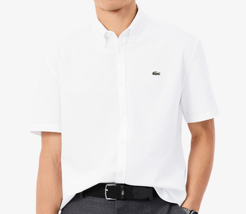 LACOSTE OXFORD CROC LOGO SHORT SLEEVE COTTON SHIRT WHITE 2XL RRP £100 BNWT