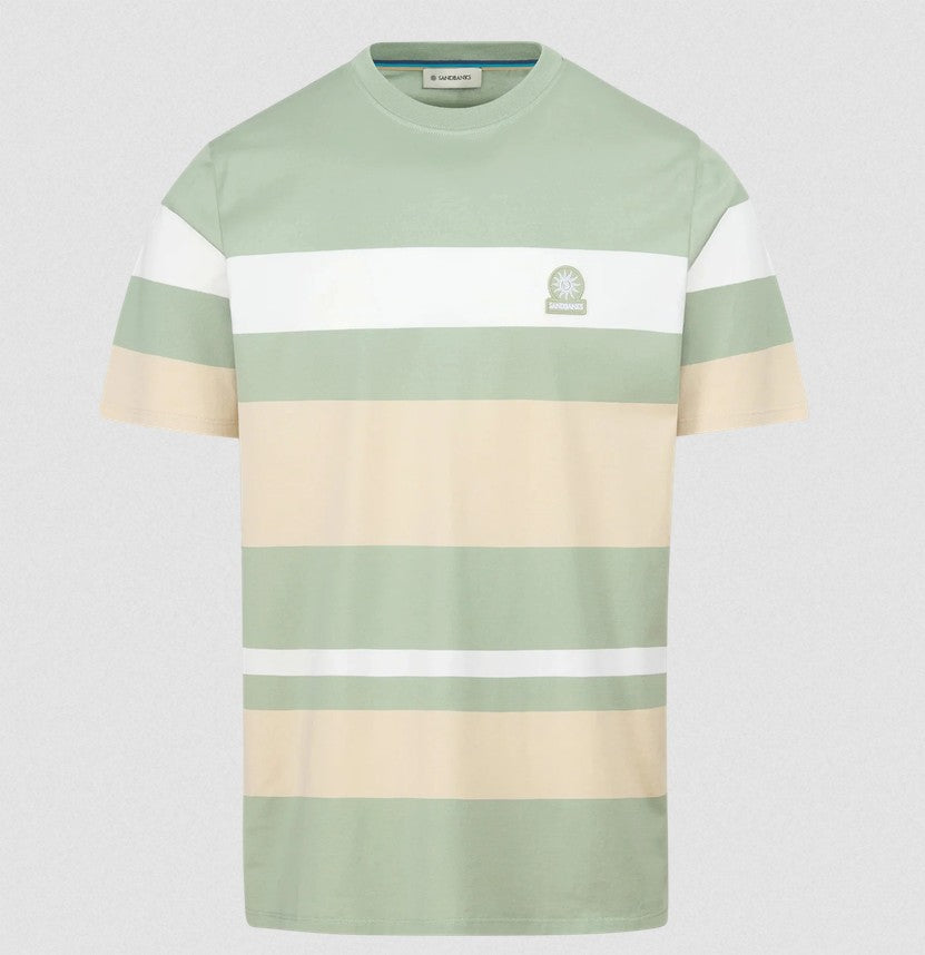 SANDBANKS MERCERSIED COTTON STRIPED T-SHIRT SAGE 5XL RRP £105 BNWT