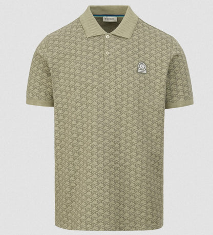 SANDBANKS MONOGRAM JACQUARD COTTON POLO SHIRT SAGE GREEN S/M RRP £145 BNWT