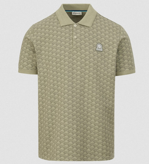 SANDBANKS MONOGRAM JACQUARD COTTON POLO SHIRT SAGE GREEN S/M RRP £145 BNWT