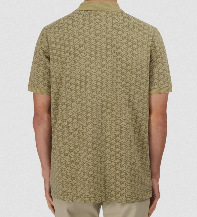 SANDBANKS MONOGRAM JACQUARD COTTON POLO SHIRT SAGE GREEN S/M RRP £145 BNWT