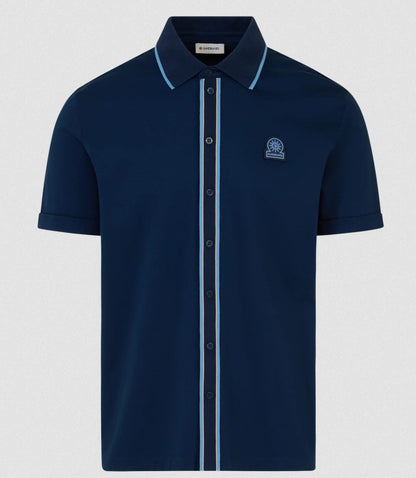SANDBANKS CONTRAST TIPPED INTERLOCK COTTON SHIRT NAVY 2XL RRP £165 BNWT
