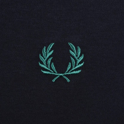 FRED PERRY JACQUARD CUFF COTTON T-SHIRT NAVY BLUE MEDIUM RRP £60 BNWT