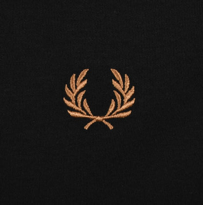 FRED PERRY JACQUARD CUFF COTTON T-SHIRT BLACK MEDIUM RRP £60 BNWT
