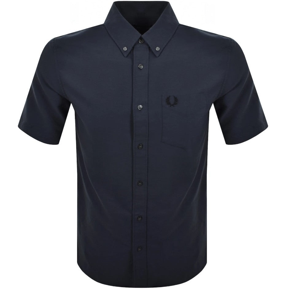 FRED PERRY OXFORD SHORT SLEEVE COTTON SHIRT DARK AIRFORCE NAVY LARGE RRP £90 NEW