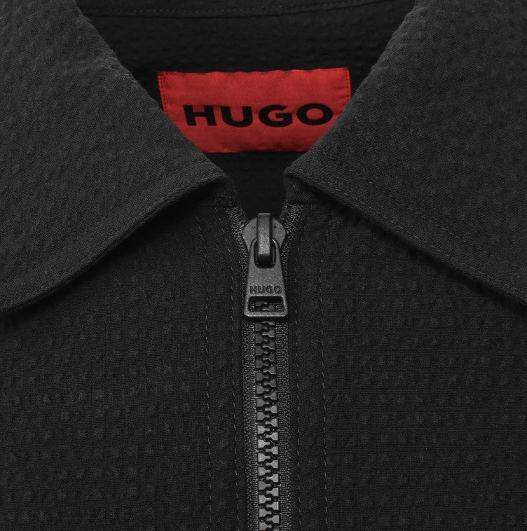 HUGO BY HUGO BOSS ESELIO SEERSUCKER COTTON OVERSHIRT BLACK LARGE RRP £199 BNWT