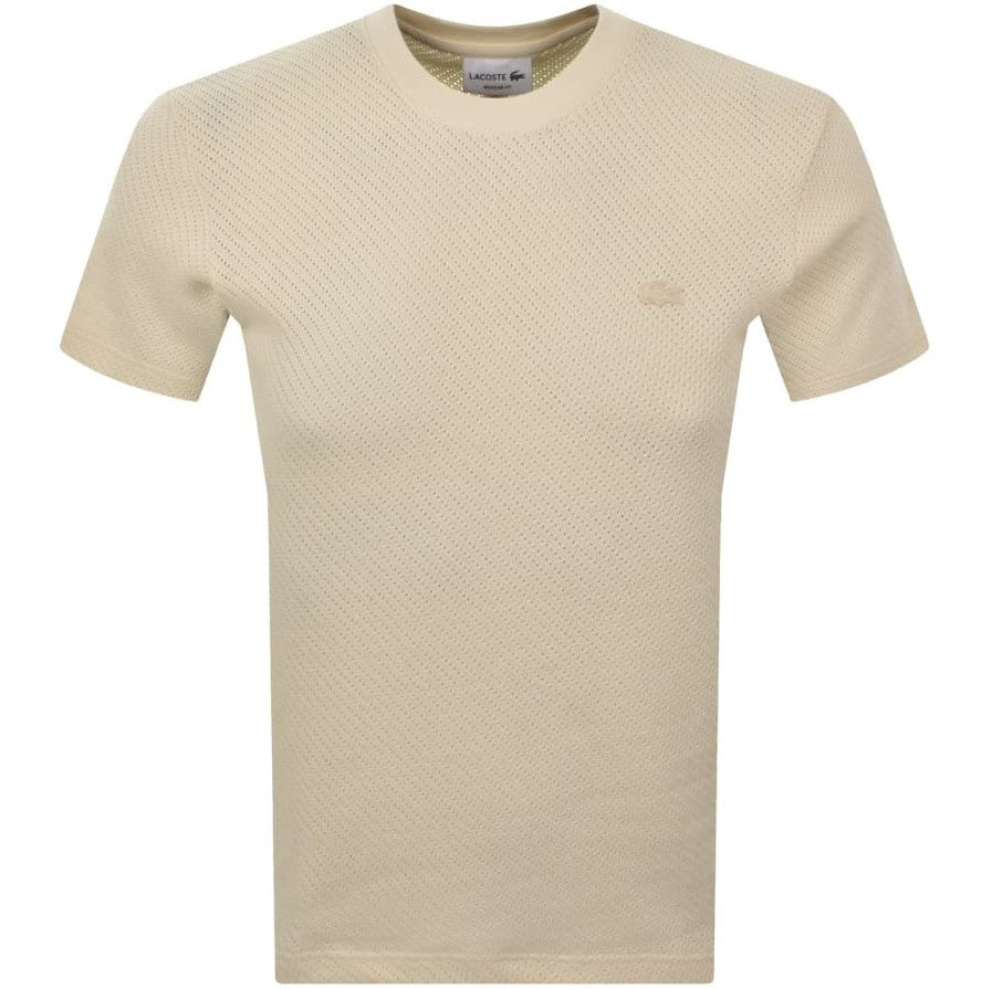 LACOSTE HEAVYWEIGHT COTTON JACQUARD KNIT LOGO T-SHIRT CREAM XL RRP £70 BNWT