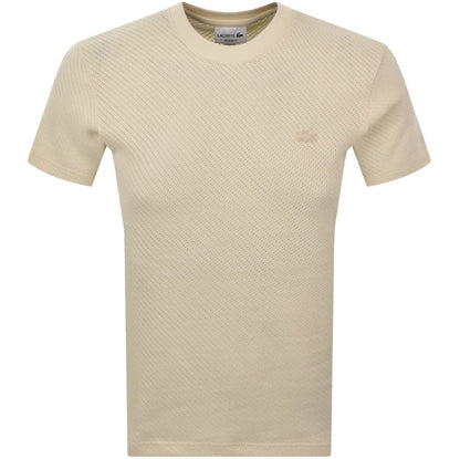 LACOSTE HEAVYWEIGHT COTTON JACQUARD KNIT LOGO T-SHIRT CREAM XL RRP £70 BNWT