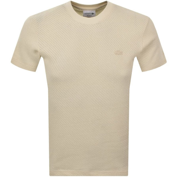 LACOSTE HEAVYWEIGHT COTTON JACQUARD KNIT LOGO T-SHIRT CREAM XL RRP £70 BNWT