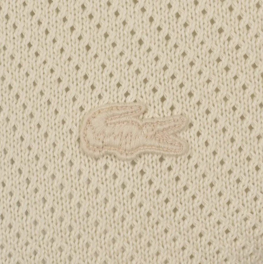 LACOSTE HEAVYWEIGHT COTTON JACQUARD KNIT LOGO T-SHIRT CREAM XL RRP £70 BNWT