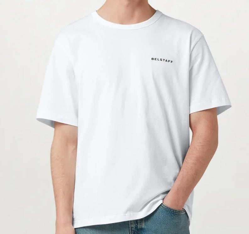 BELSTAFF BORDER LOGO COTTON T-SHIRT WHITE RRP £70 BNWT