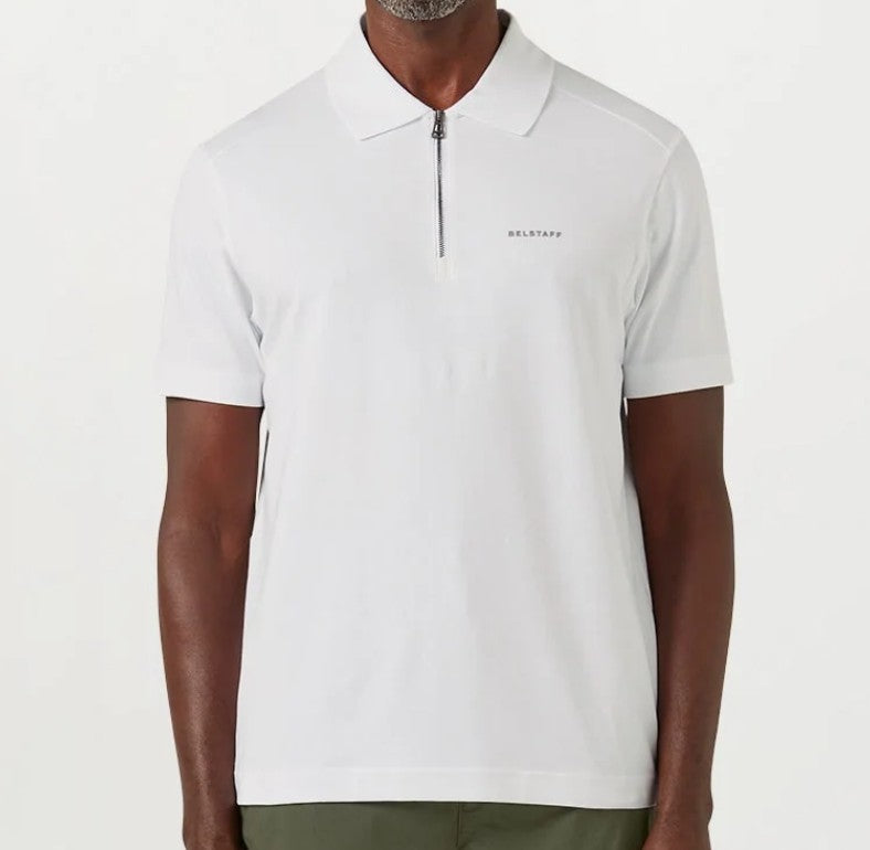 BELSTAFF ALLOY STRETCHY ZIP NECK COTTON POLO SHIRT WHITE RRP £110 BNWT