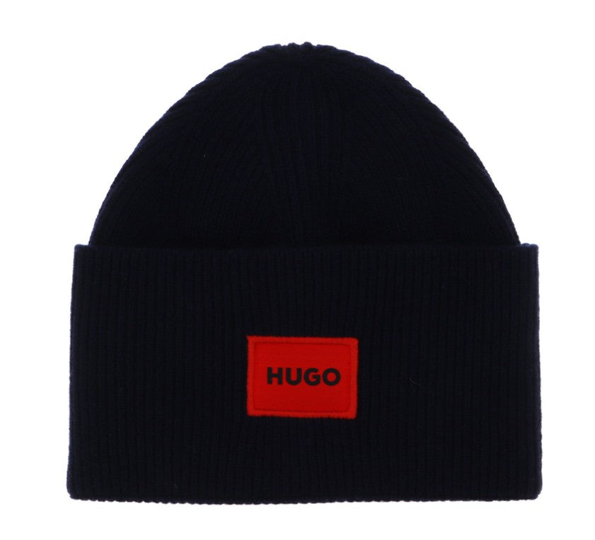 HUGO BY HUGO BOSS XAFF LOGO WOOL BEANIE HAT NAVY BLUE RRP £59 BNWT