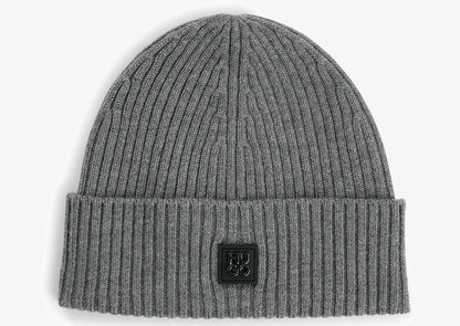 HUGO BY HUGO BOSS XOLA VIRGIN WOOL & METAL LOGO BEANIE HAT GREY RRP £69 BNWT