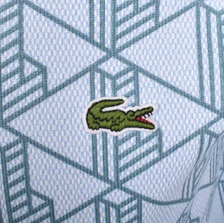LACOSTE GEOMETRIC MONOGRAM PRINT HOODIE SWEATSHIRT BLUE 4XL RRP £145 BNWT