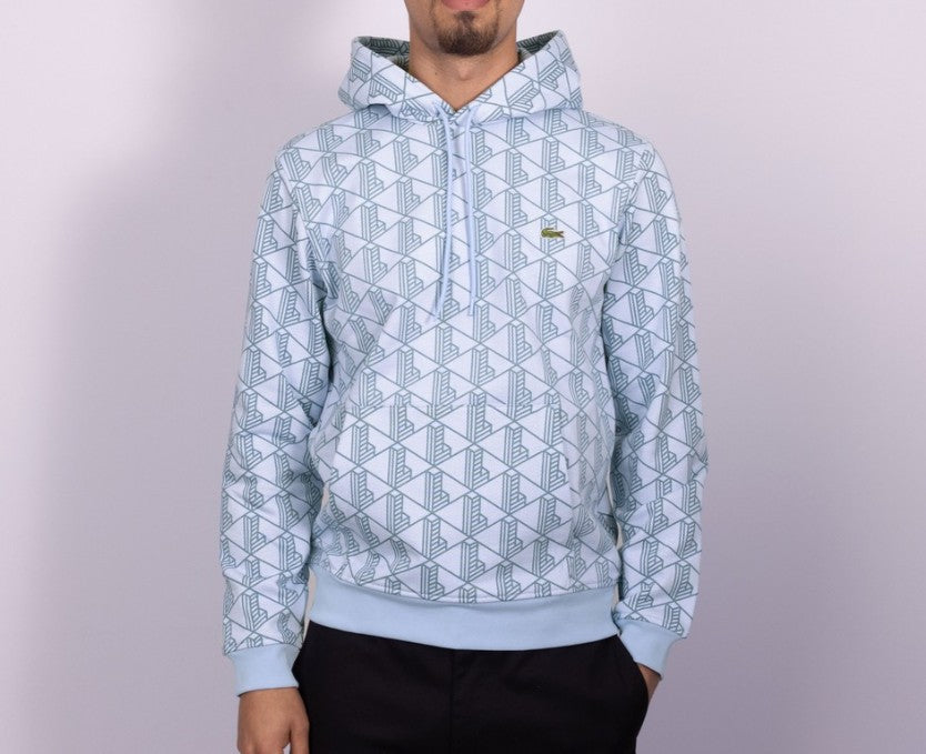LACOSTE GEOMETRIC MONOGRAM PRINT HOODIE SWEATSHIRT BLUE 4XL RRP £145 BNWT