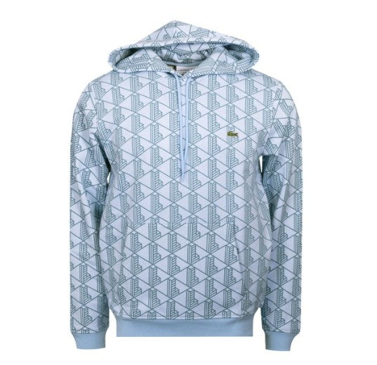 LACOSTE GEOMETRIC MONOGRAM PRINT HOODIE SWEATSHIRT BLUE 4XL RRP £145 BNWT