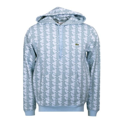 LACOSTE GEOMETRIC MONOGRAM PRINT HOODIE SWEATSHIRT BLUE 4XL RRP £145 BNWT