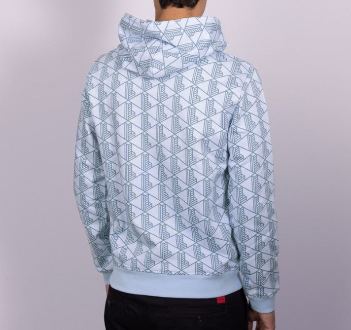 LACOSTE GEOMETRIC MONOGRAM PRINT HOODIE SWEATSHIRT BLUE 4XL RRP £145 BNWT