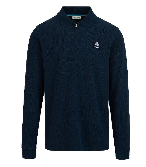 SANDBANKS HALF ZIP LONG SLEEVE PIQUE COTTON POLO SHIRT NAVY 3XL RRP £125 BNWT