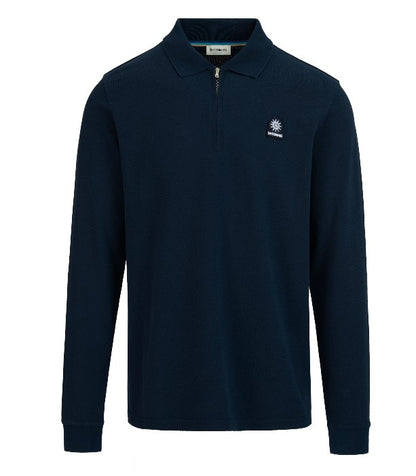 SANDBANKS HALF ZIP LONG SLEEVE PIQUE COTTON POLO SHIRT NAVY 3XL RRP £125 BNWT