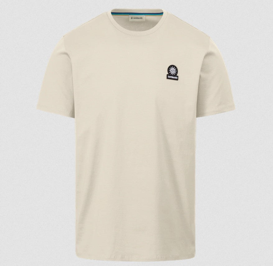 SANDBANKS BADGE LOGO SLIM FIT T-SHIRT STONE BEIGE RRP £85 BNWT