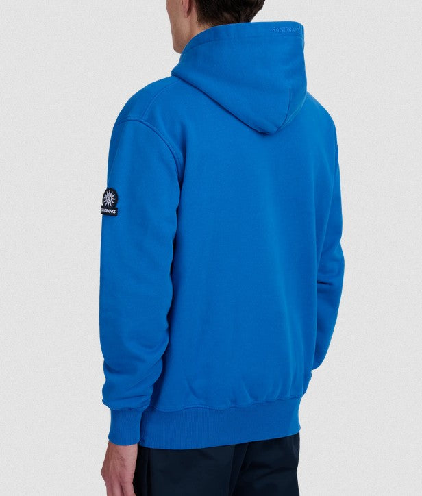 SANDBANKS BADGE LOGO COTTON FLEECE HOODIE SWEATSHIRT COBALT BLUE RRP £185