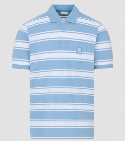 SANDBANKS STRIPE POCKET COTTON POLO SHIRT DUSTY BLUE  RRP £125 BNWT