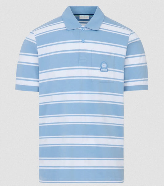 SANDBANKS STRIPE POCKET COTTON POLO SHIRT DUSTY BLUE  RRP £125 BNWT