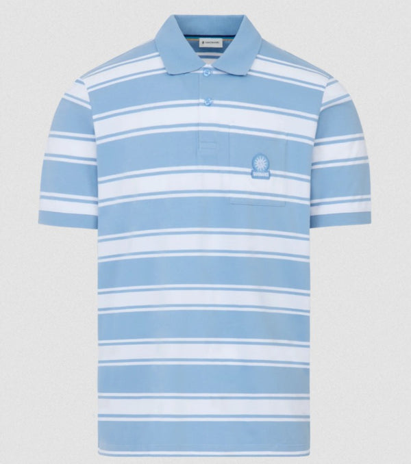 SANDBANKS STRIPE POCKET COTTON POLO SHIRT DUSTY BLUE  RRP £125 BNWT