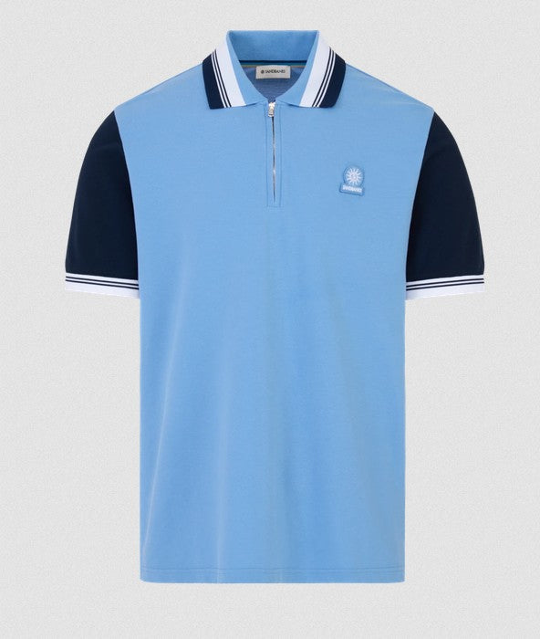SANDBANKS CONTRAST SLEEVE & COLLAR ZIPPED POLO SHIRT DUSTY BLUE 2XL RRP £130 NEW