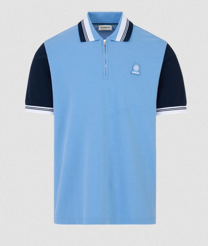SANDBANKS CONTRAST SLEEVE & COLLAR ZIPPED POLO SHIRT DUSTY BLUE 2XL RRP £130 NEW