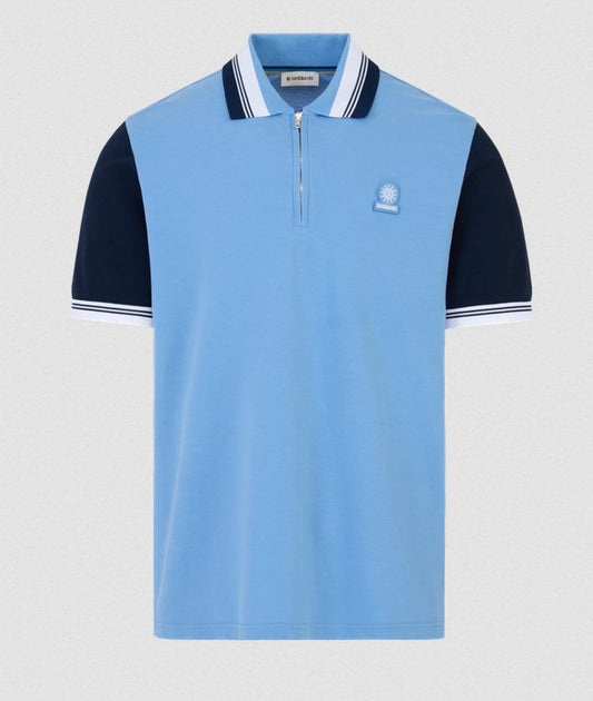 SANDBANKS CONTRAST SLEEVE & COLLAR ZIPPED POLO SHIRT DUSTY BLUE 2XL RRP £130 NEW