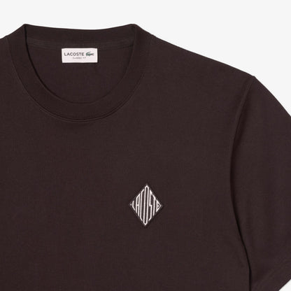 LACOSTE HEAVYWEIGHT COTTON DIAMOND BADGE LOGO T-SHIRT BROWN RRP £70 BNWT