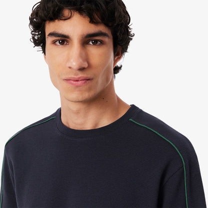 LACOSTE LOUNGEWEAR CREW NECK TEXTURED COTTON T-SHIRT NAVY BLUE RRP £60 NEW