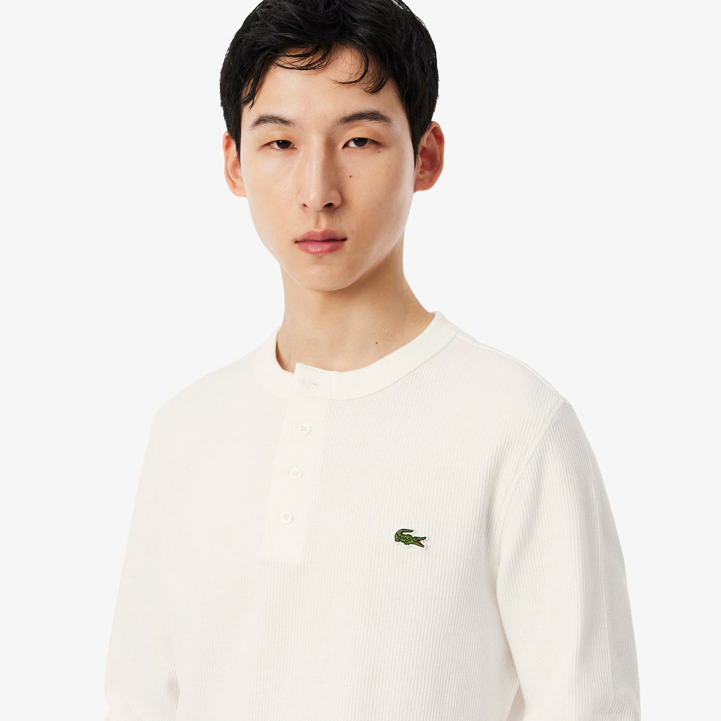 LACOSTE HENLEY LONG SLEEVE WAFFLE KNIT COTTON T-SHIRT WHITE (7) 2XL RRP £70 BNWT