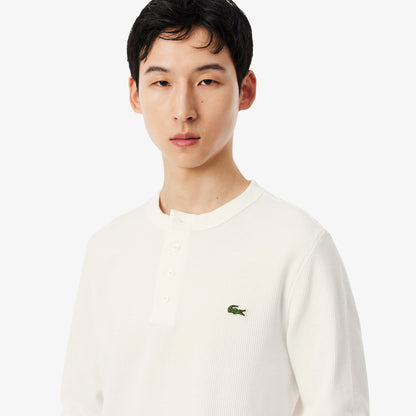 LACOSTE HENLEY LONG SLEEVE WAFFLE KNIT COTTON T-SHIRT WHITE (7) 2XL RRP £70 BNWT