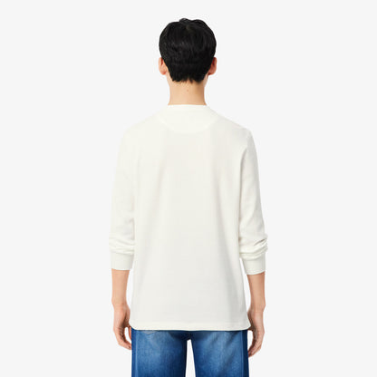 LACOSTE HENLEY LONG SLEEVE WAFFLE KNIT COTTON T-SHIRT WHITE (7) 2XL RRP £70 BNWT