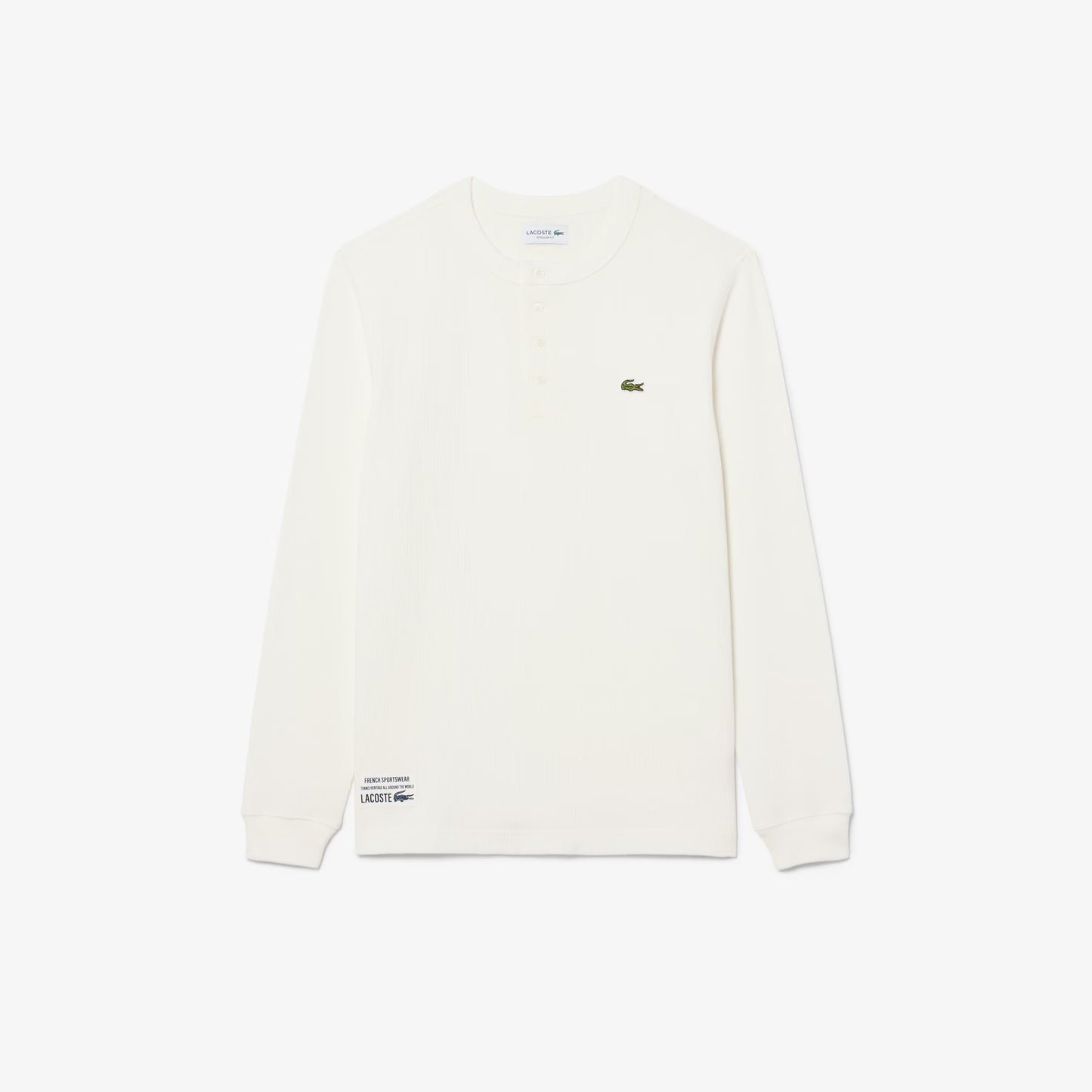 LACOSTE HENLEY LONG SLEEVE WAFFLE KNIT COTTON T-SHIRT WHITE (7) 2XL RRP £70 BNWT