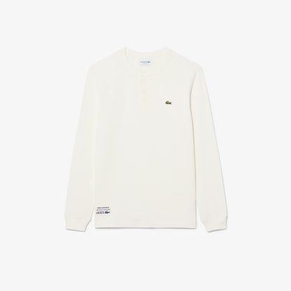 LACOSTE HENLEY LONG SLEEVE WAFFLE KNIT COTTON T-SHIRT WHITE (7) 2XL RRP £70 BNWT