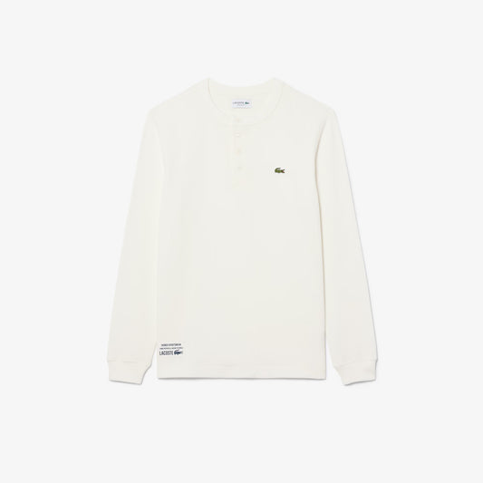 LACOSTE HENLEY LONG SLEEVE WAFFLE KNIT COTTON T-SHIRT WHITE (7) 2XL RRP £70 BNWT