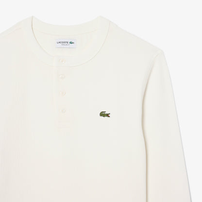 LACOSTE HENLEY LONG SLEEVE WAFFLE KNIT COTTON T-SHIRT WHITE (7) 2XL RRP £70 BNWT