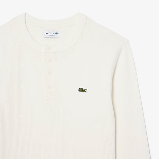 LACOSTE HENLEY LONG SLEEVE WAFFLE KNIT COTTON T-SHIRT WHITE (7) 2XL RRP £70 BNWT