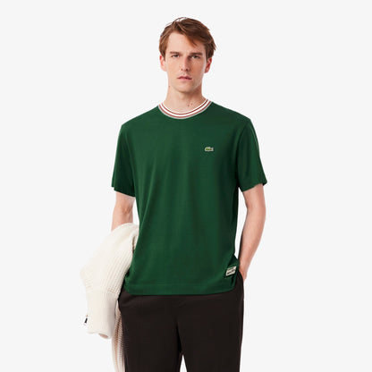 LACOSTE COTTON TIPPED CREW NECK T-SHIRT GREEN RRP £75 BNWT